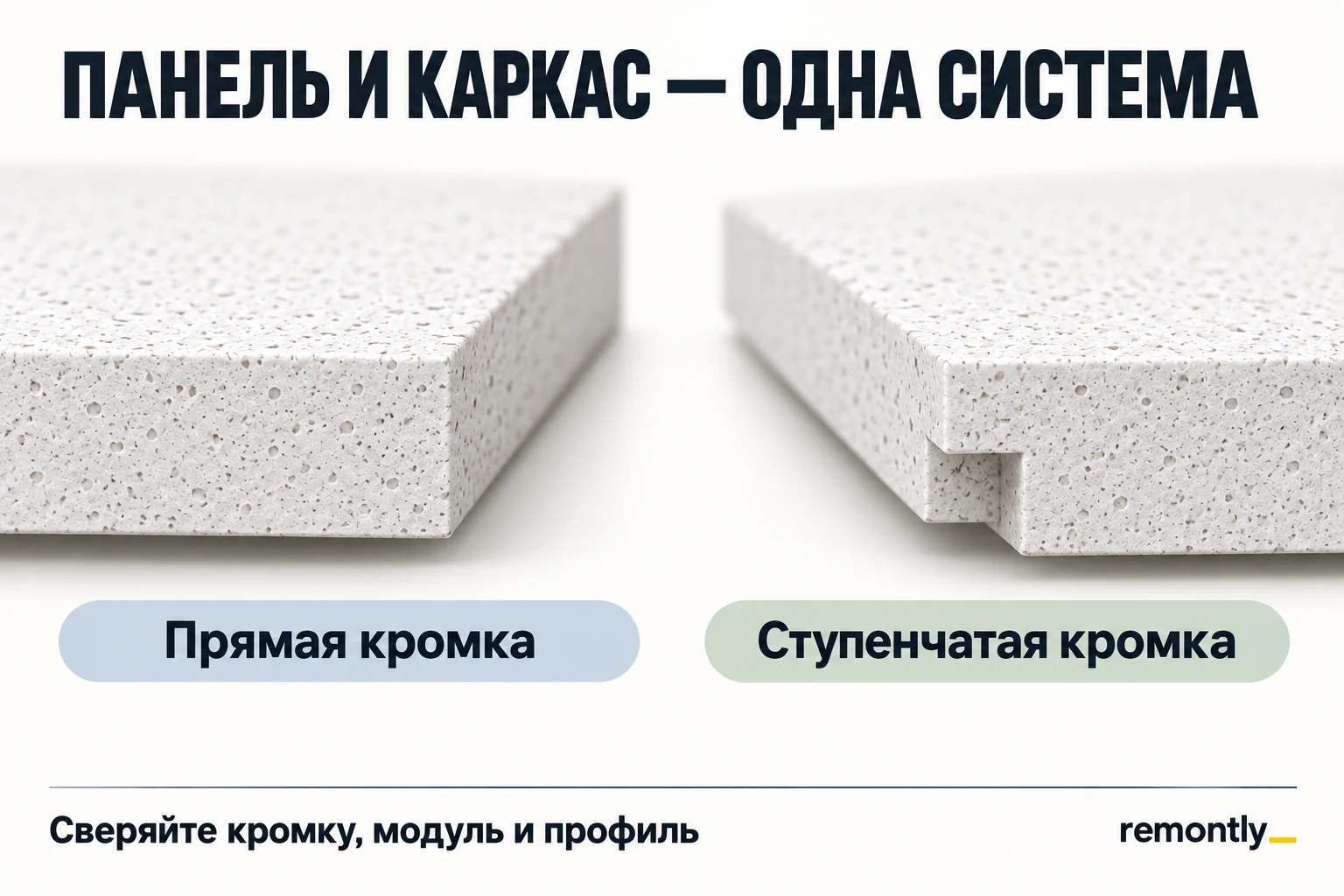 Отдельные образцы потолочных панелей с прямой и ступенчатой кромками