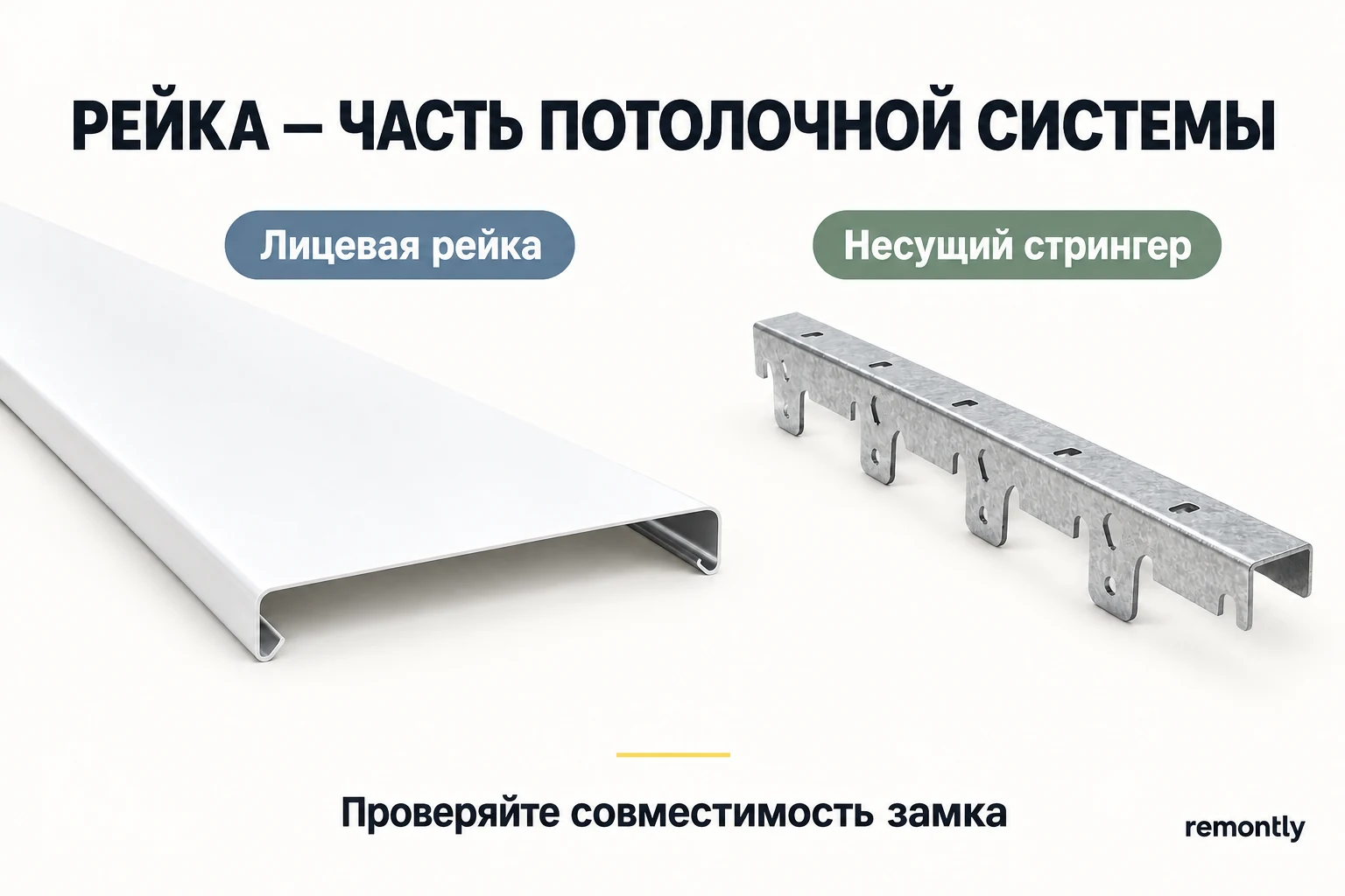 Лицевая алюминиевая рейка и отдельный стрингер с посадочными элементами