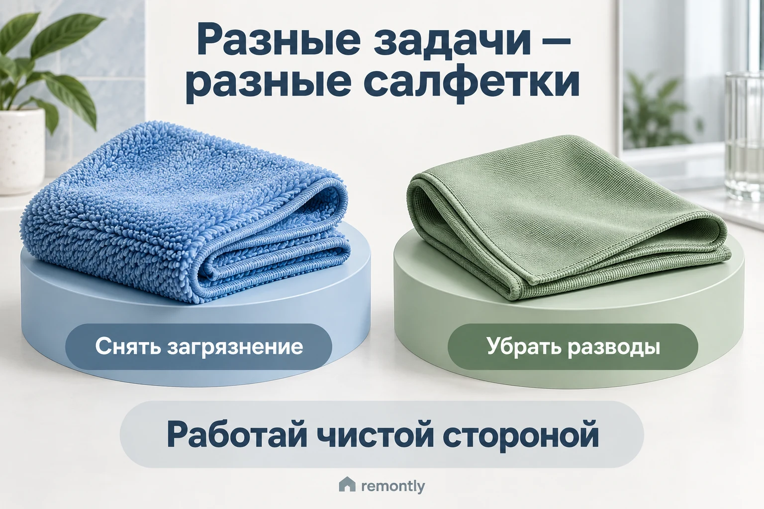 Ворсистая и гладкая салфетки для разных этапов уборки