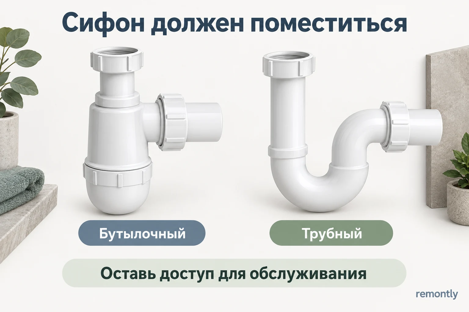 Бутылочный и трубный сифоны с разной формой корпуса