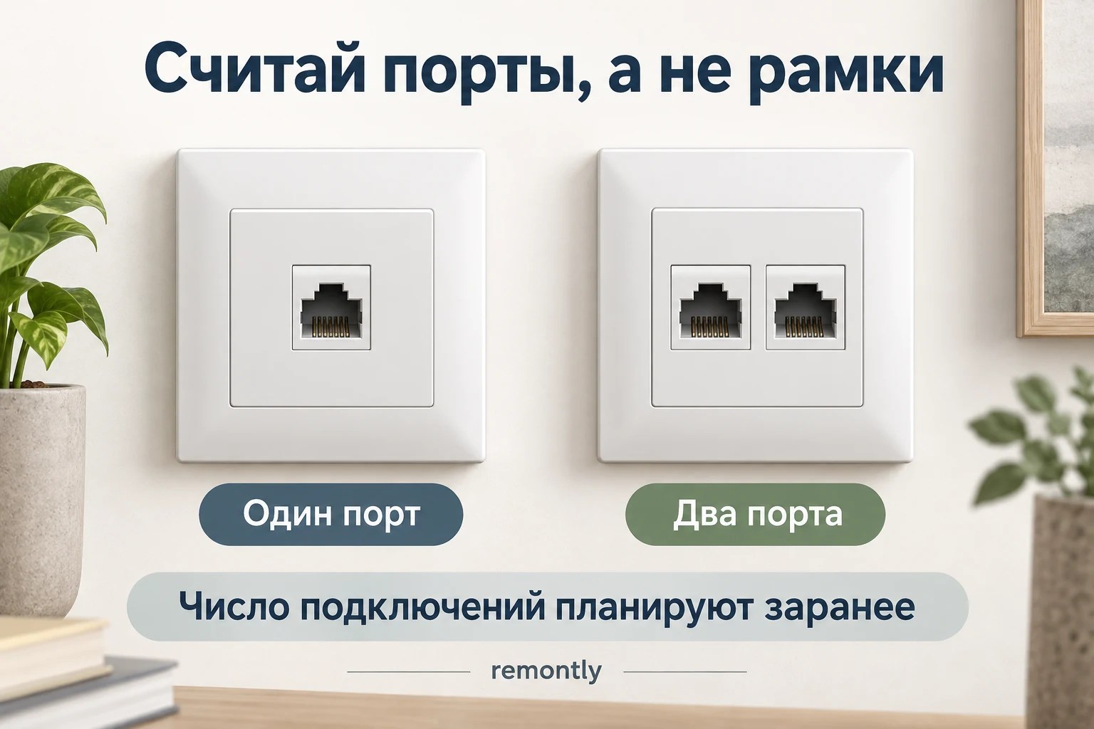 Один и два порта RJ45 в лицевых панелях сетевых розеток