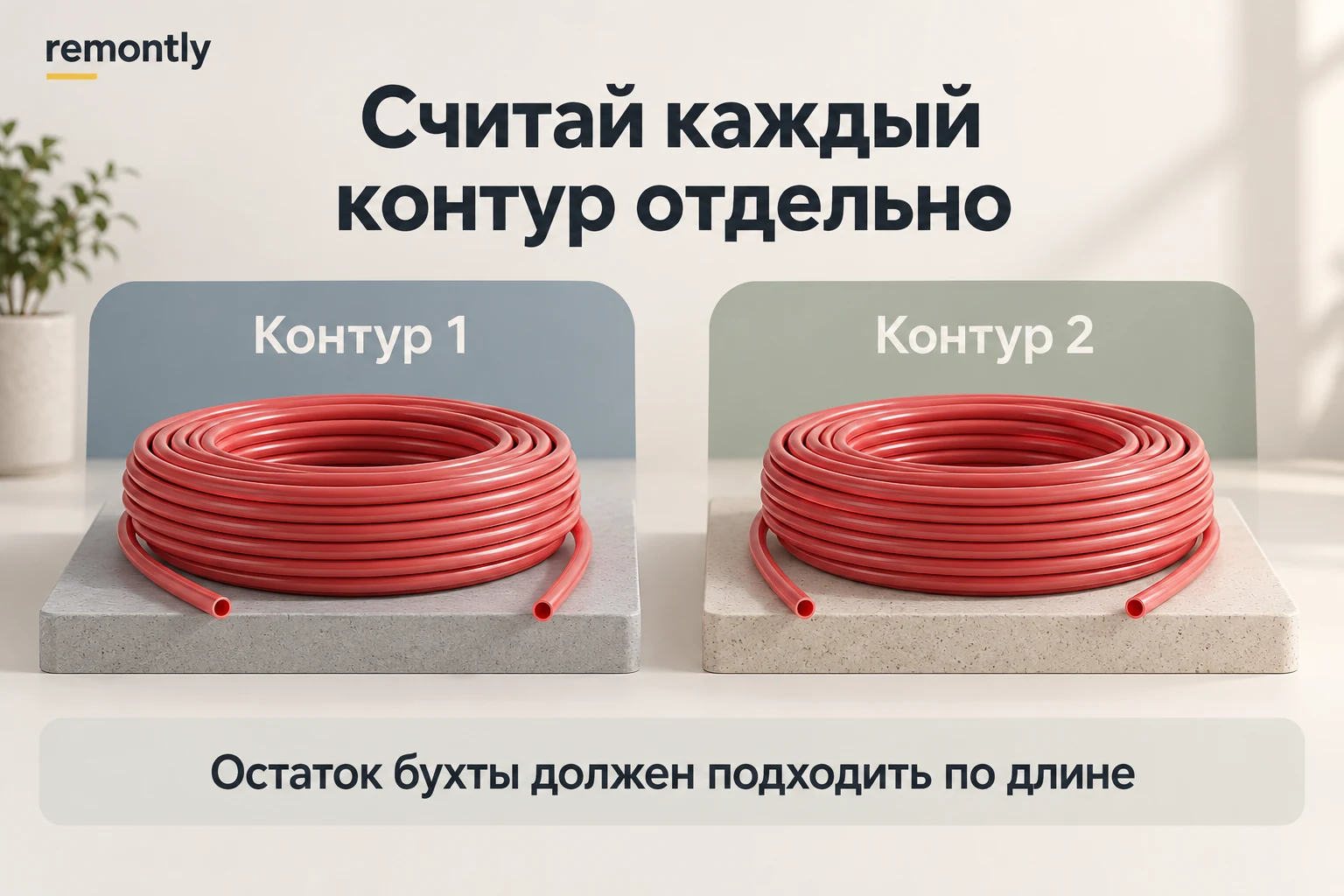 Две отдельные бухты трубы как напоминание о расчёте непрерывной длины каждого контура