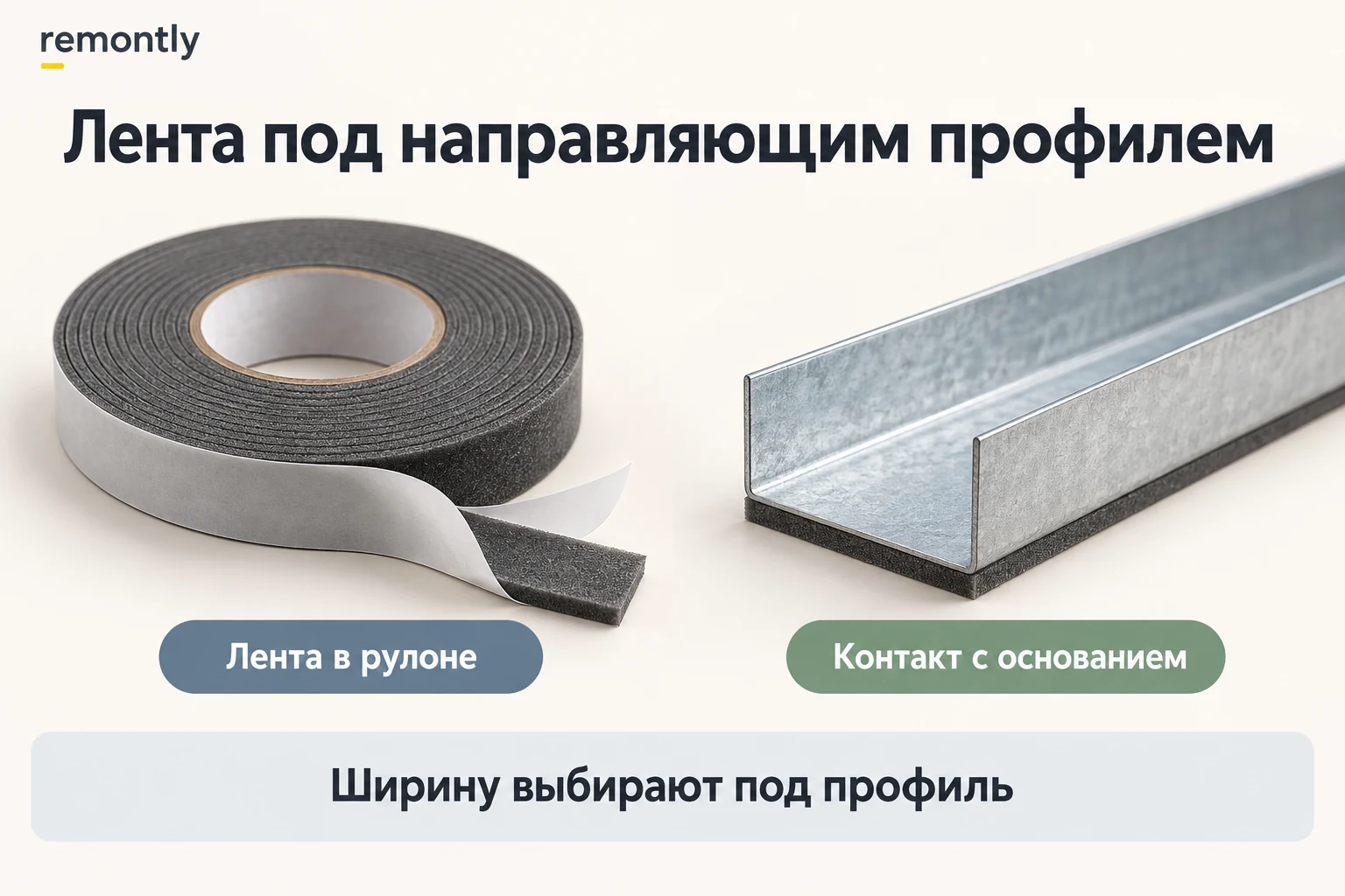 Рулон уплотнительной ленты и направляющий металлический профиль с полосой под опорной частью