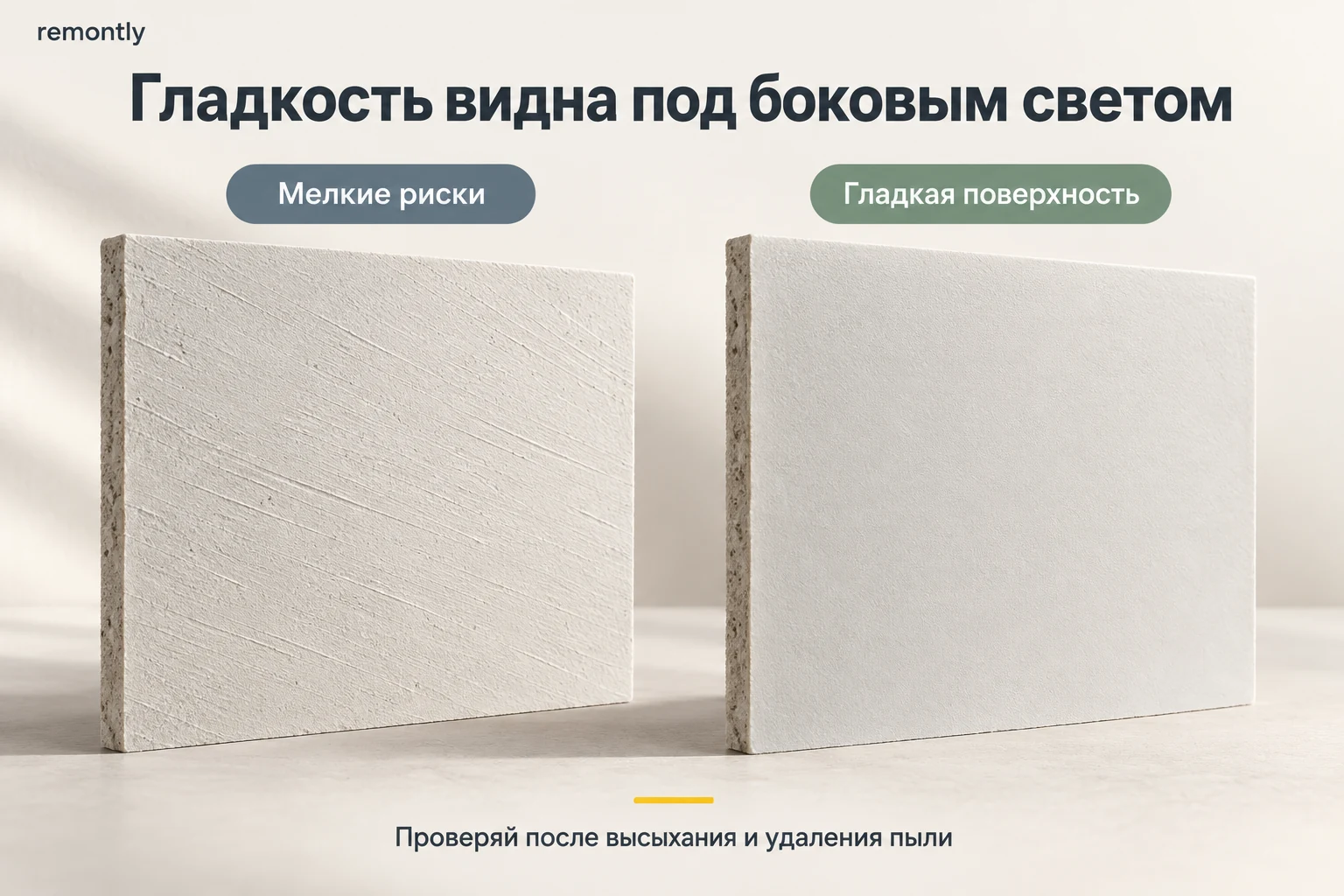 Два белых образца: поверхность с мелкими рисками и более гладкая после финишной подготовки
