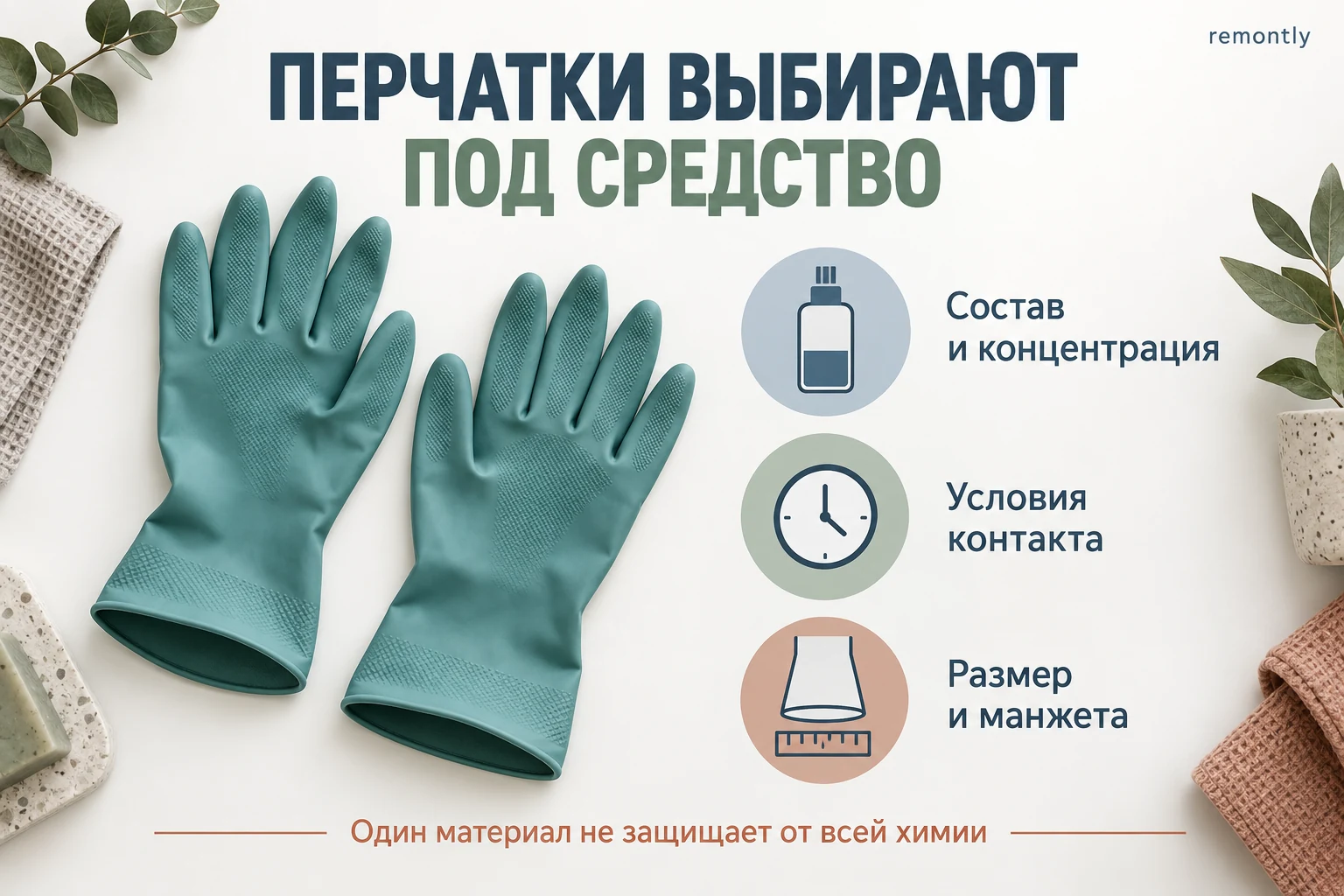Пустая пара перчаток и три критерия: состав и концентрация, условия контакта, размер и манжета