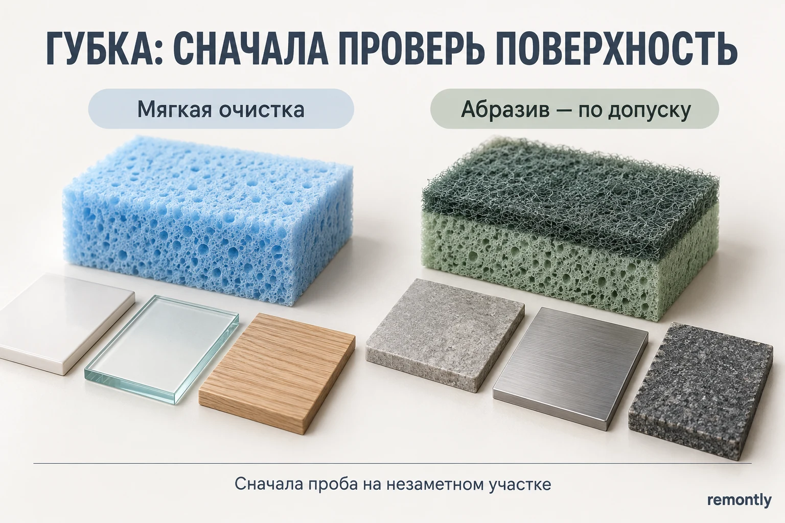 Мягкая губка и губка с абразивным слоем: выбор по поверхности