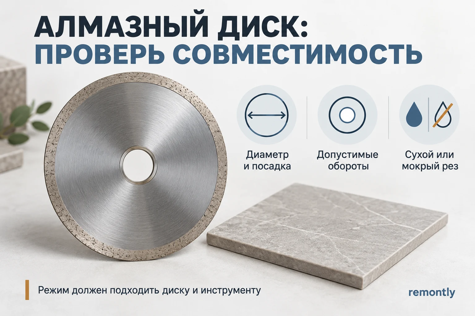 Алмазный диск и параметры выбора: диаметр с посадкой, обороты, сухой или мокрый режим