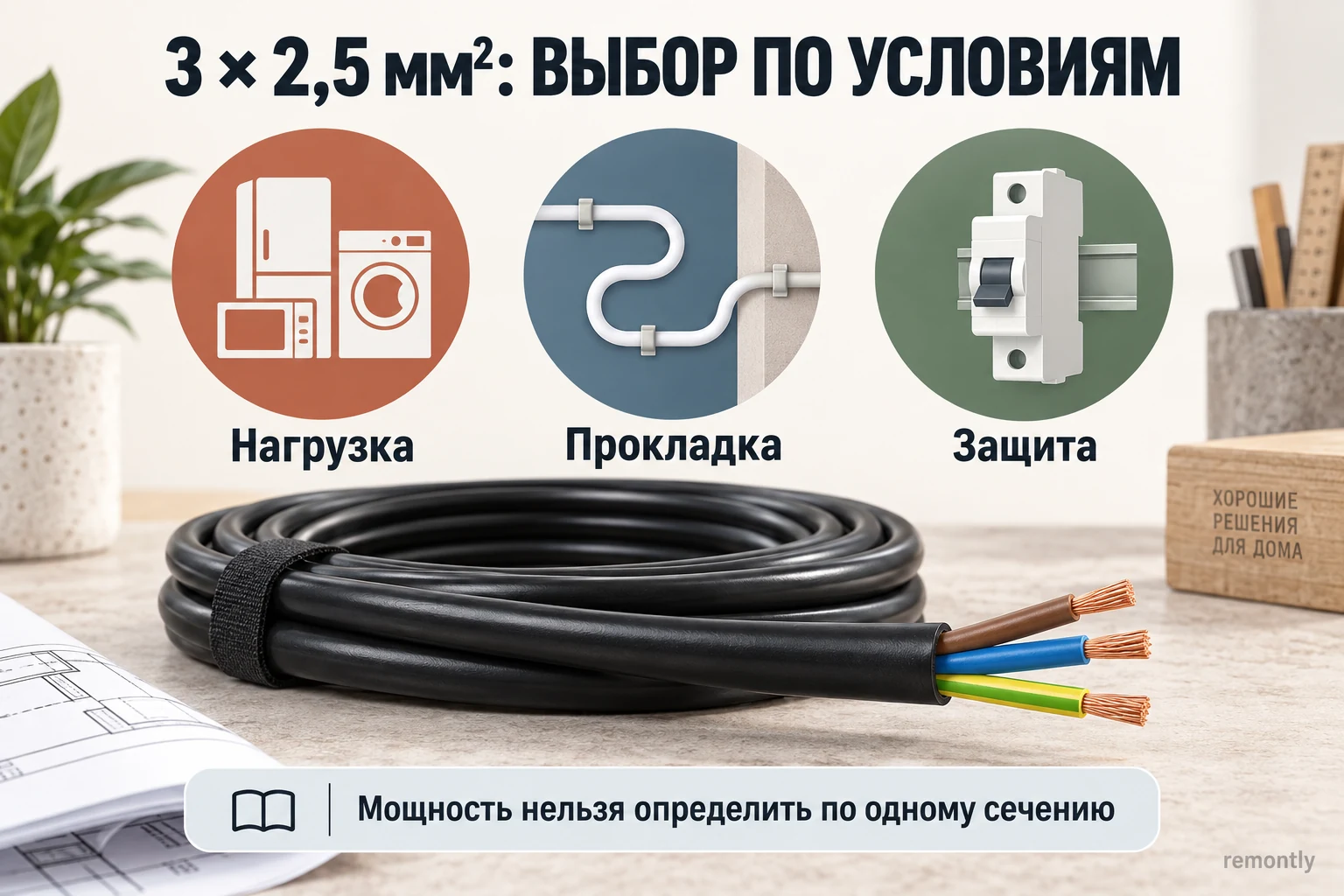 Трёхжильный кабель и три взаимосвязанных критерия: нагрузка, прокладка, защита