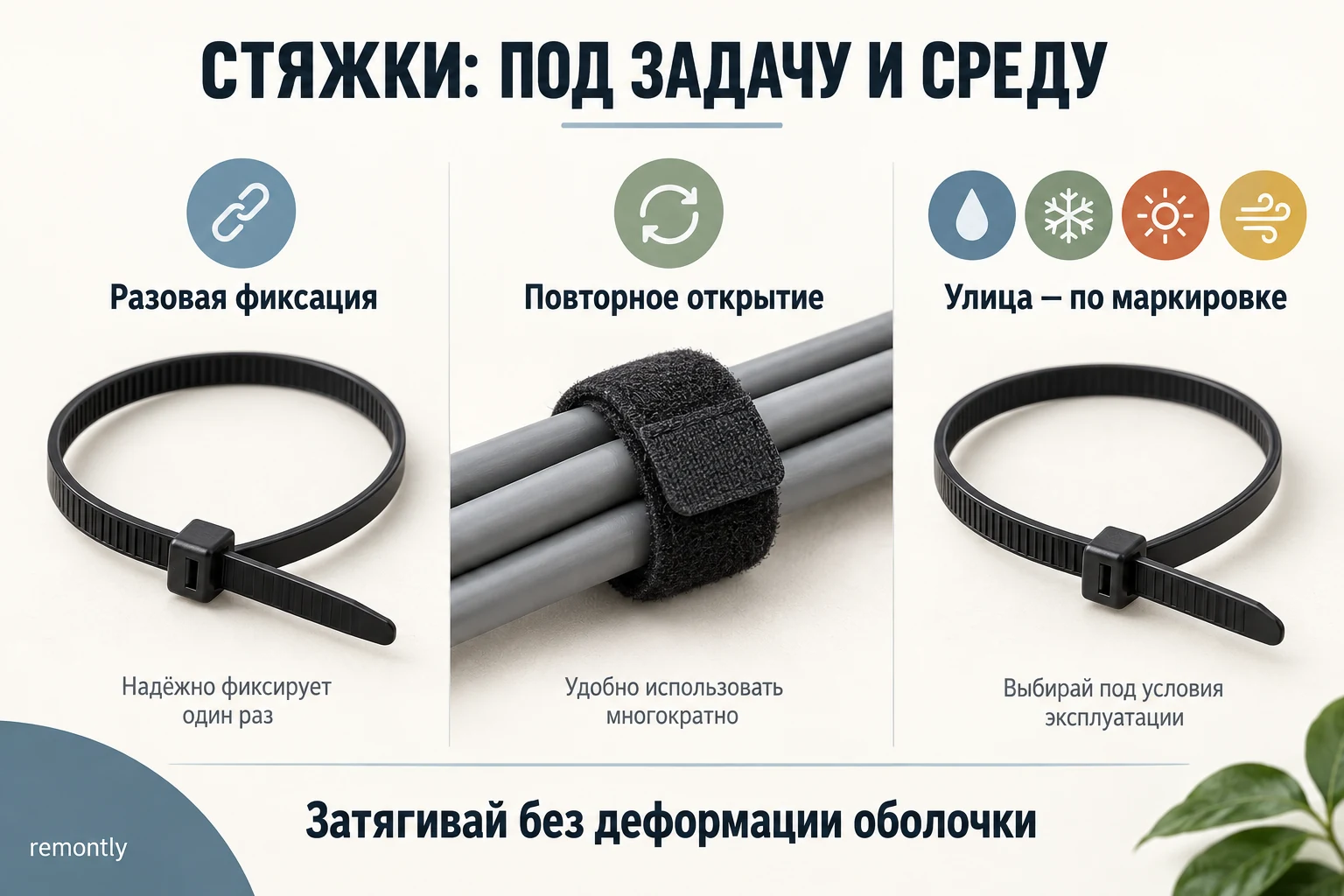 Обычная стяжка, многоразовая лента и подбор исполнения для улицы