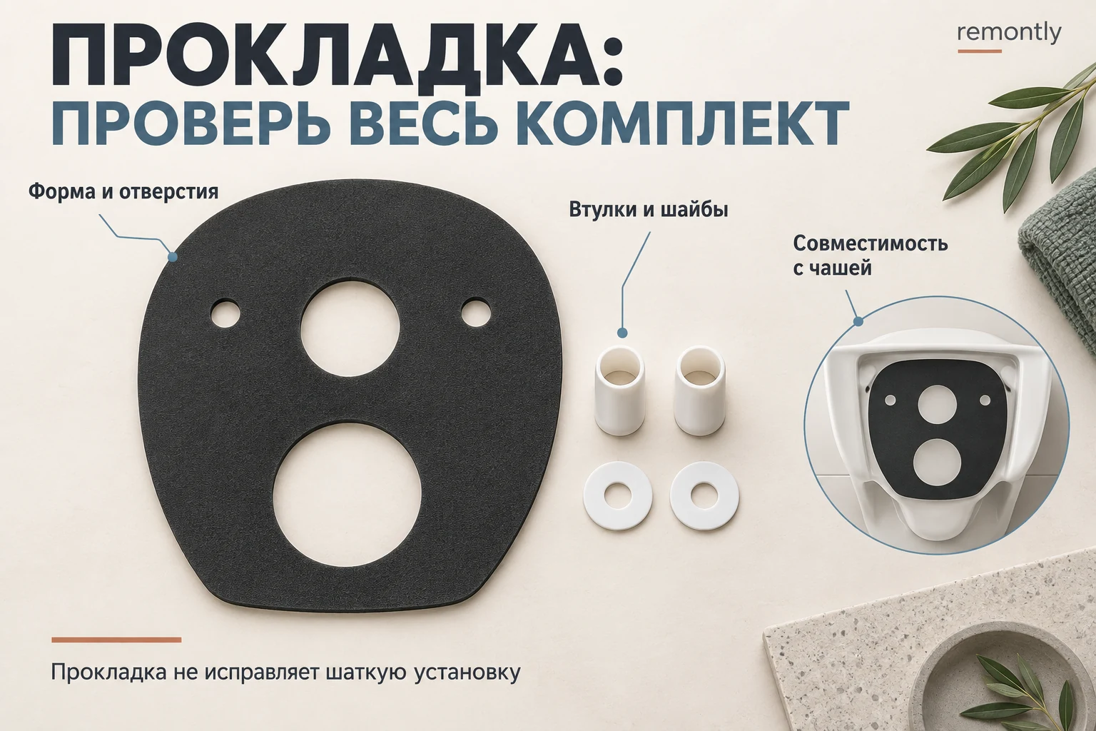 Отдельная прокладка, втулки и шайбы: проверка комплекта для подвесной чаши