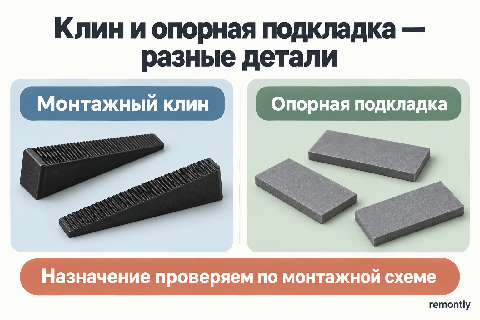 Монтажные клинья переменной толщины и отдельные плоские опорные подкладки
